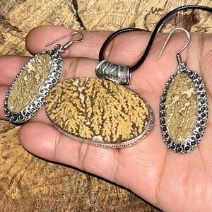 Manganese German Dendrite Pendant & Earrings Set